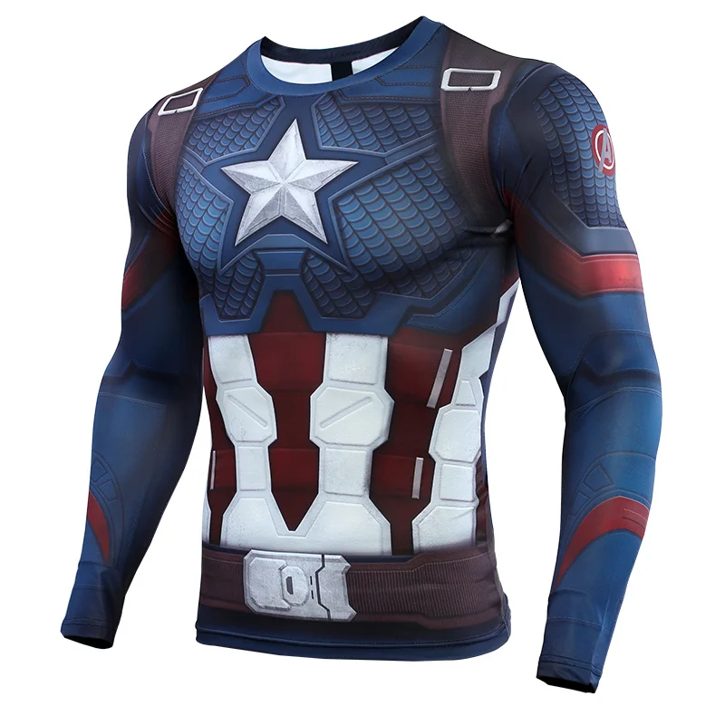 Капитан Америка 3D печатных футболки для мужчин Мстители 4 Endgame компрессионная рубашка косплей костюм с длинным рукавом Топы для мужчин Ткань