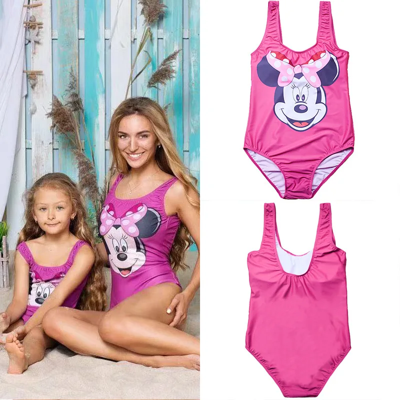 

2019 New Women Swimwear Cute Cartoon Mickey Duck Animals Printing Parent-child Swimsuit Backless Bathing Suit Beach Biquini