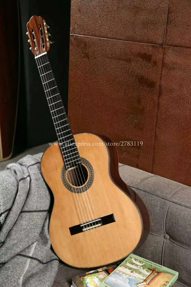 39 inch Handmade Spanish guitar,Finlay SOLID Cedar /Rosewood classical guitar with Nylon string,Acoustic guitarras+hard case