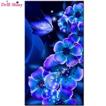 

DIY diamond embroidery Blue Flowers Butterfly diamond painting Cross Stitch full drill Rhinestone mosaic decor wall painting