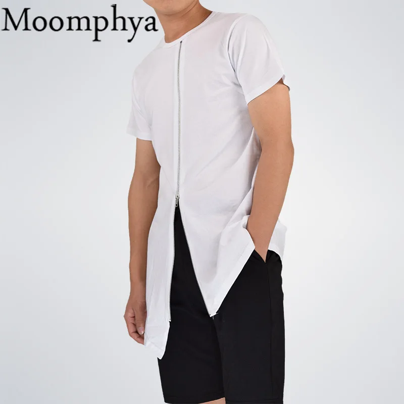 Moomphya Fashion extend hip hop street t shirt swag Hem t shirt men Stylish Mid zip design men t shirt