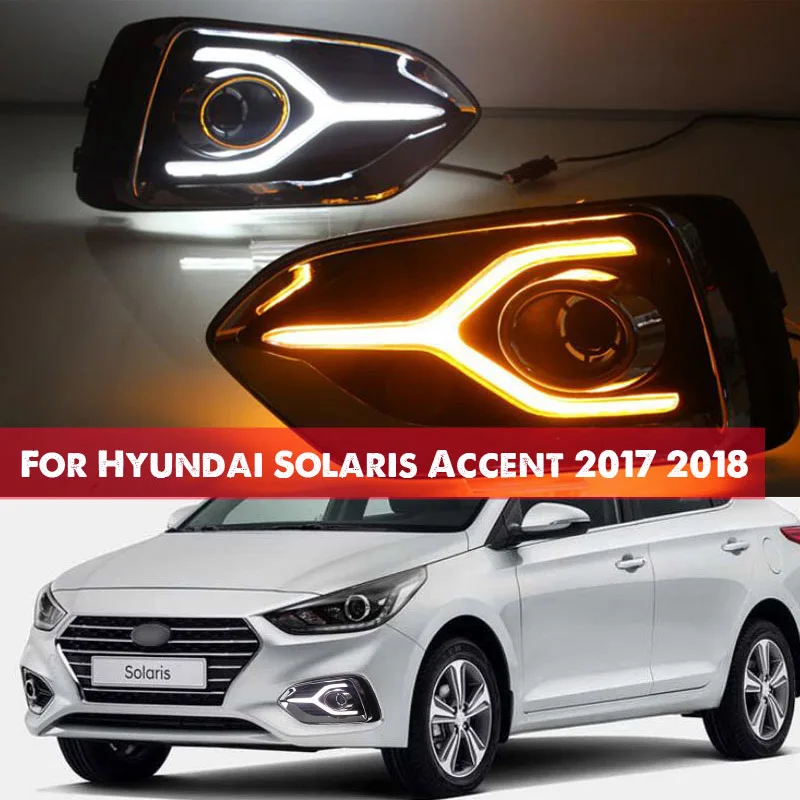 

For Hyundai Solaris Accent 2017 2018 12V LED Car DRL Daytime Running Light fog lamp with Turn Yellow Signal style Relay