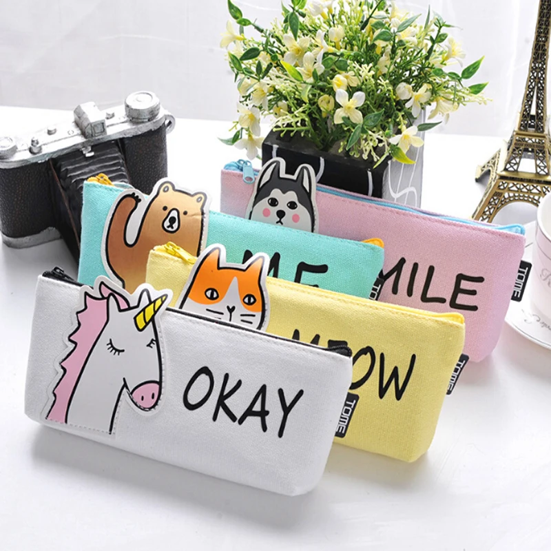 قماش الكرتون الحيوانات الطباعة حقيبة مستحضرات تجميل صغيرة ل الماسكارا كحل لطيف البسيطة المرأة حقيبة مستحضرات تجميل سستة