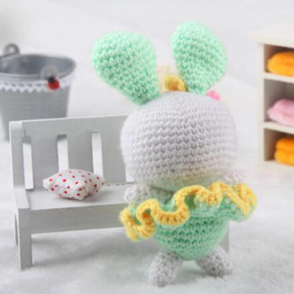 Green Rabbit Amigurumi Crochet Kit 15cm High DIY Crochet Knitting Kit Stuffed Doll Materials
