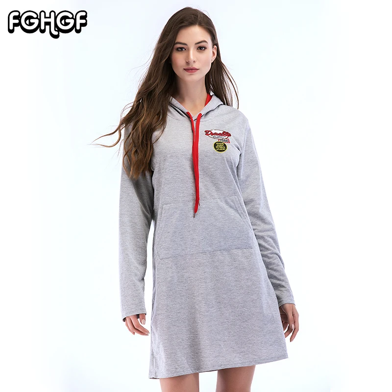 FGHGF Casual Embroidery Hoodies Dress Women Long Sleeve Sweatshirts
