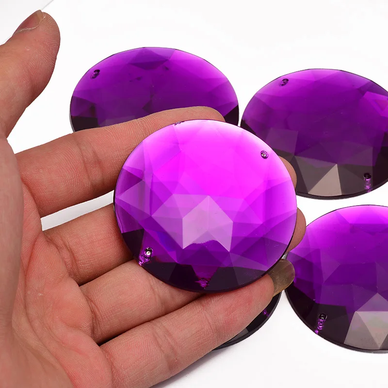JUNAO 5 шт. 52 мм Большой пришитый кристалл AB Стразы Кабошоны с плоской задней поверхностью акриловая Хрустальная аппликация швейное украшение из страз камня - Цвет: Dark Purple