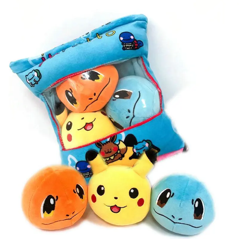 

Pikachua Detective Stuffed Japan Anime Doll 3pcs Mini Toys in a Stuffed Bag Pillow Ball Shape Pikachu Charmander Squirtle Game
