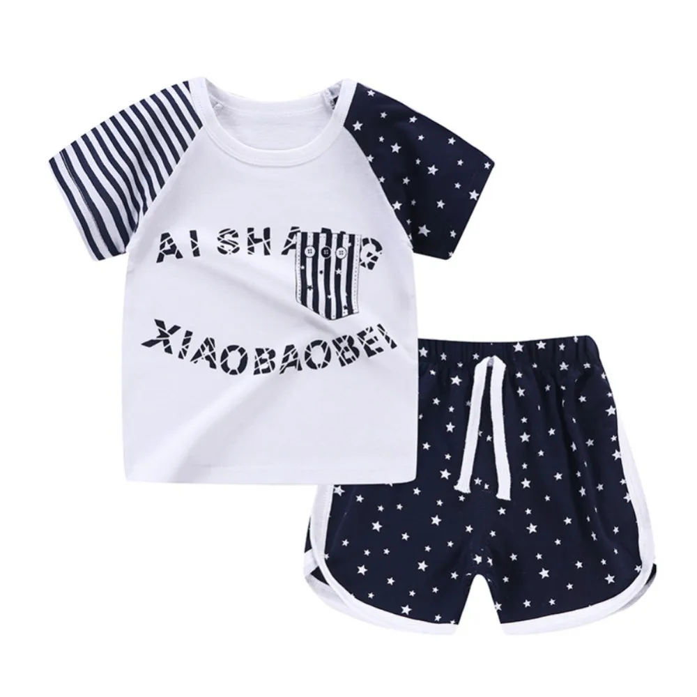 

Children's Sets Summer Baby Boys Girls Short Sleeve Cartoon Letter Print T-shirt Tops+Beach Shorts Casual Sets Kids Clothes