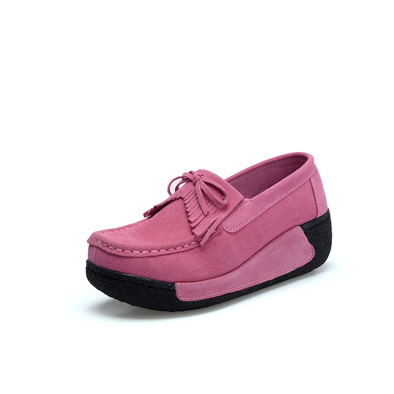 pink Осень г. Женские туфли-лодочки на платформе Лоферы женские замшевые Повседневная кожаная обувь без шнуровки Туфли без каблуков элегантные Мокасины creerper бренд - Цвет: pink