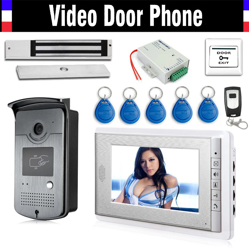 

Wired 7" Video Door Phone Intercom Entry System 1 Monitor + 1 RFID Access Camera + 180kg Electric Magnetic Lock+ Door Exit