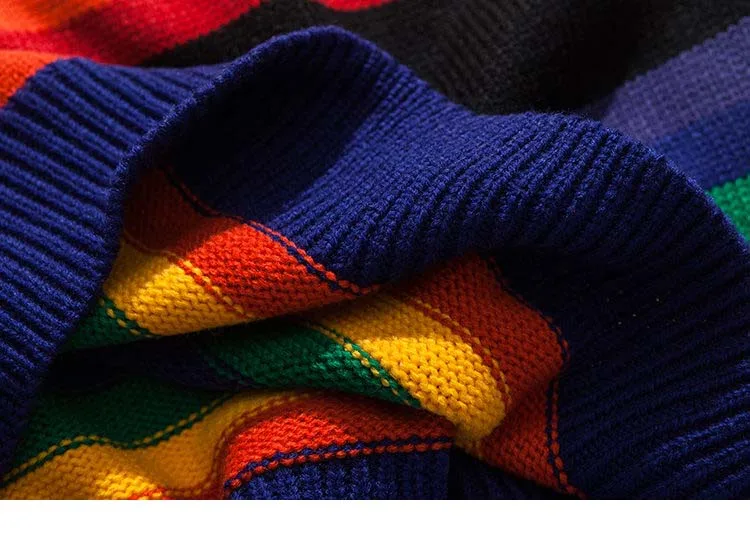 Harajuku ретро Радужный вязаный полосатый свитер мужской хип-хоп пуловер свитер уличная Мужская мода осень 2018 свитер хлопок