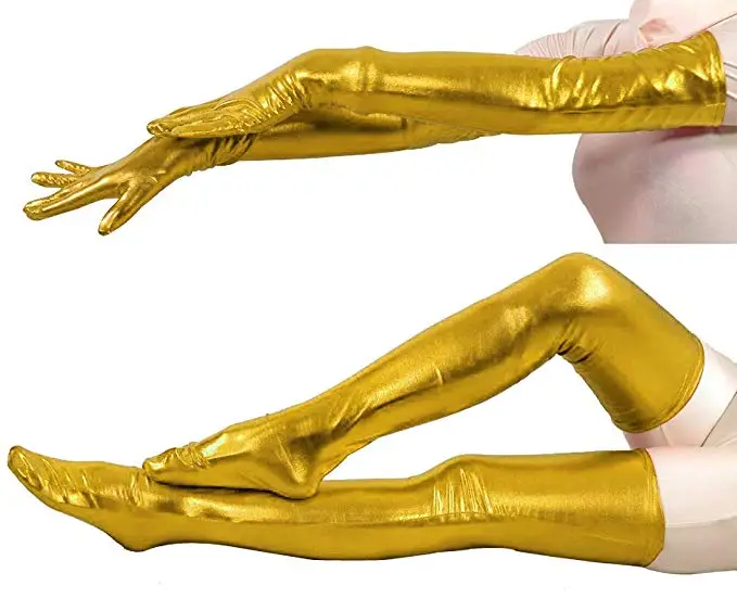 

LZCMsoft Metallic Wet Look Tight Gloves and Stockings Suits Adult Cosplay Party Handwear Set Stage Performance Stocking