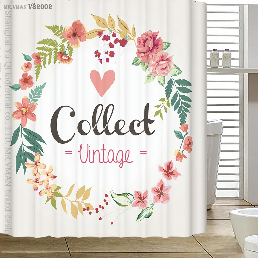 shower curtain Birds and flowers shower curtain hooks waterproof