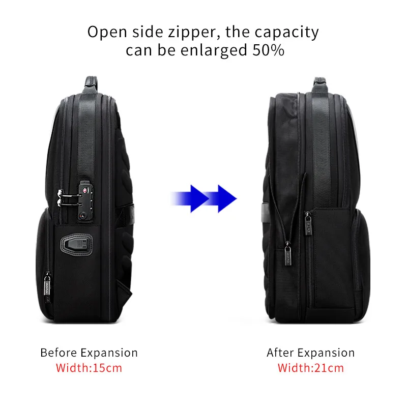  BOPAI Waterproof Black Backpack Computer Bag Increased Large Capacity Fit For 15.6 inches Laptop Ba