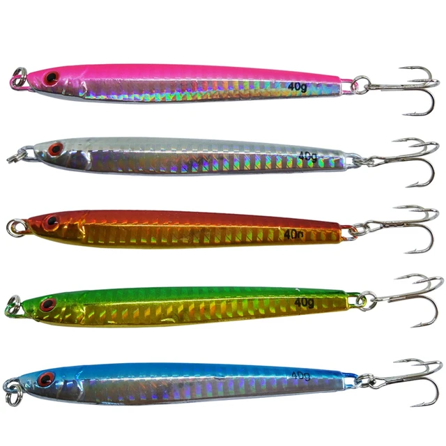 5-pieces Metal Jig 40g Hard Baits Jigging Spoon with Treble Hook Saltwater Fishing  Lure Casting