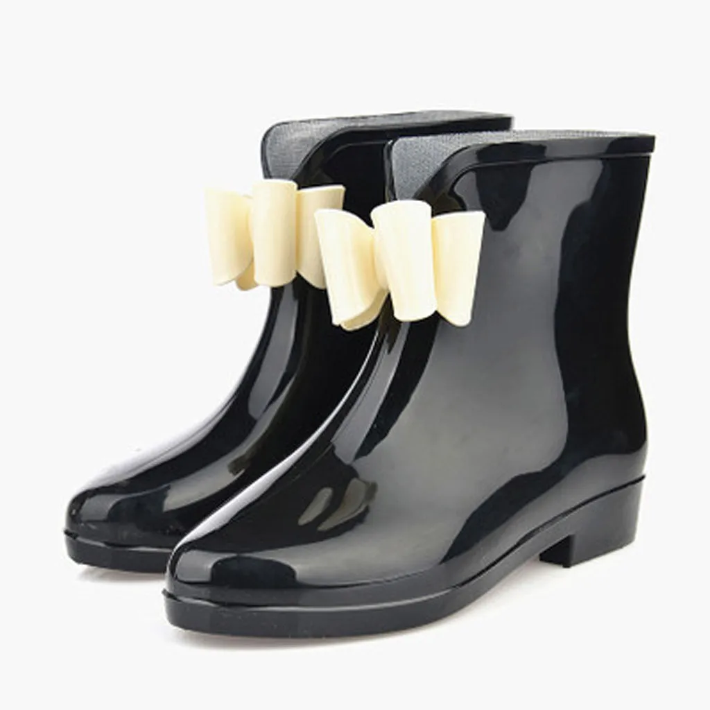 Women's Wedges Rain Boots Women Flat Heel Round Head Slip-On Boots Short Tube Rain Boots Non-slip Waterproof Water shoes woman