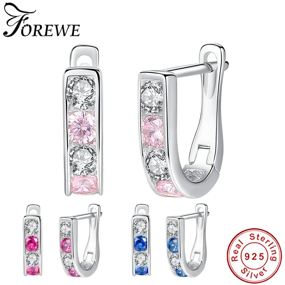 

Blue Pink CZ 925 Sterling Silver Earrings for Girls Kids 2019 Cubic Zirconia Hoop Earring Fashion Jewelry Accessories Party Gift