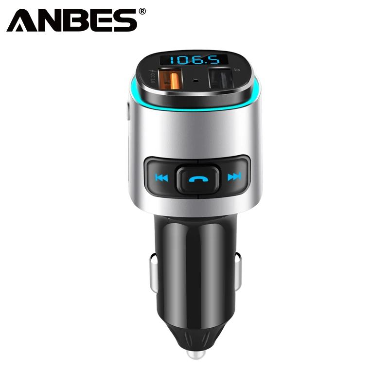 

ANBES Car Charger Dual QC3.0 USB Bluetooth 4.2 Handsfree LED Phone Charger Bluetooth Car Kit FM Transmitter MP3 Player TF Card