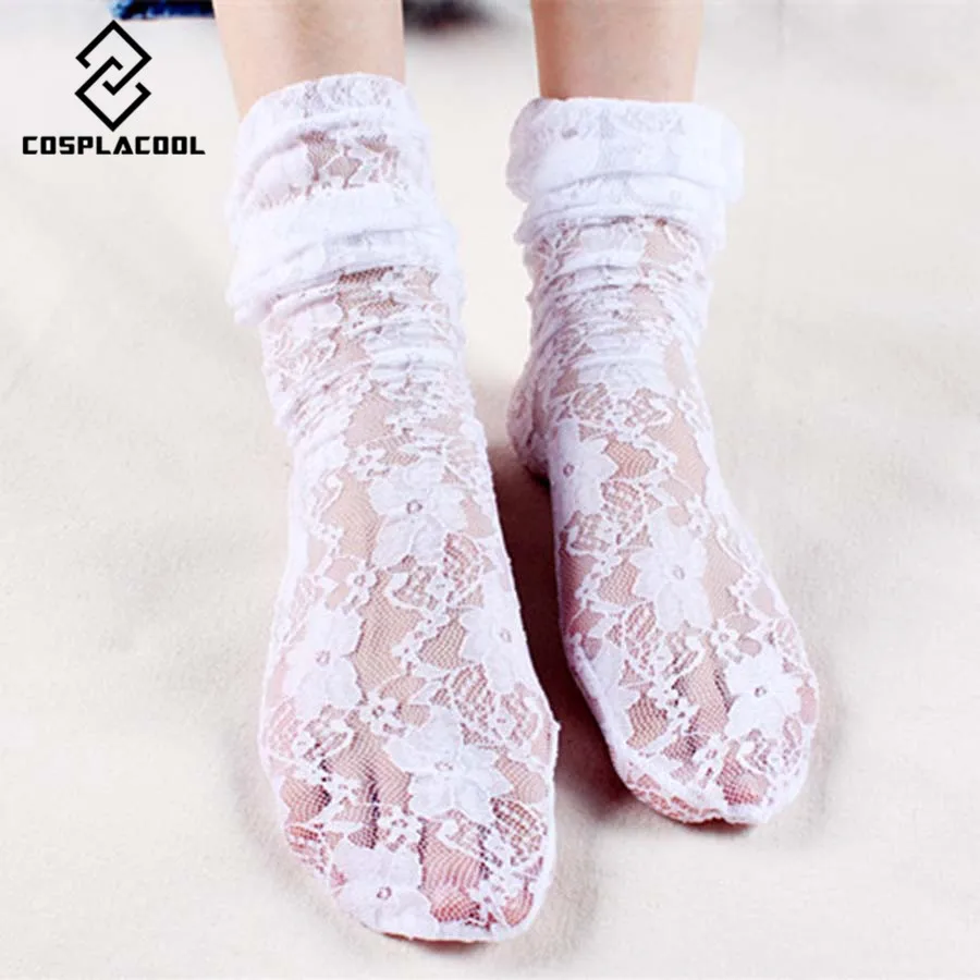 

[COSPLACOOL]Princess Transparent Sexy Meias Harajuku Creative Fishnet Socks Women Fashion Hollow Mesh Lace Short Ladies Socks