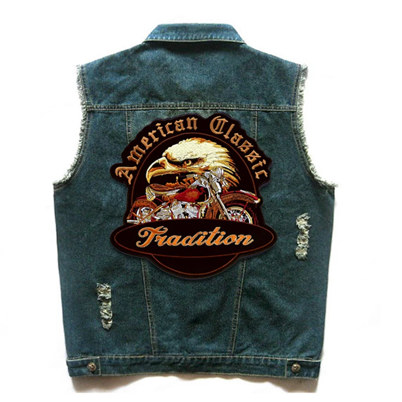 

Herobiker Motorcycle Vest Men Summer Locomotive Retro Vintage Flashing Denim Tactical Vest Hip Hop Badge Rivet Safety Moto Vests
