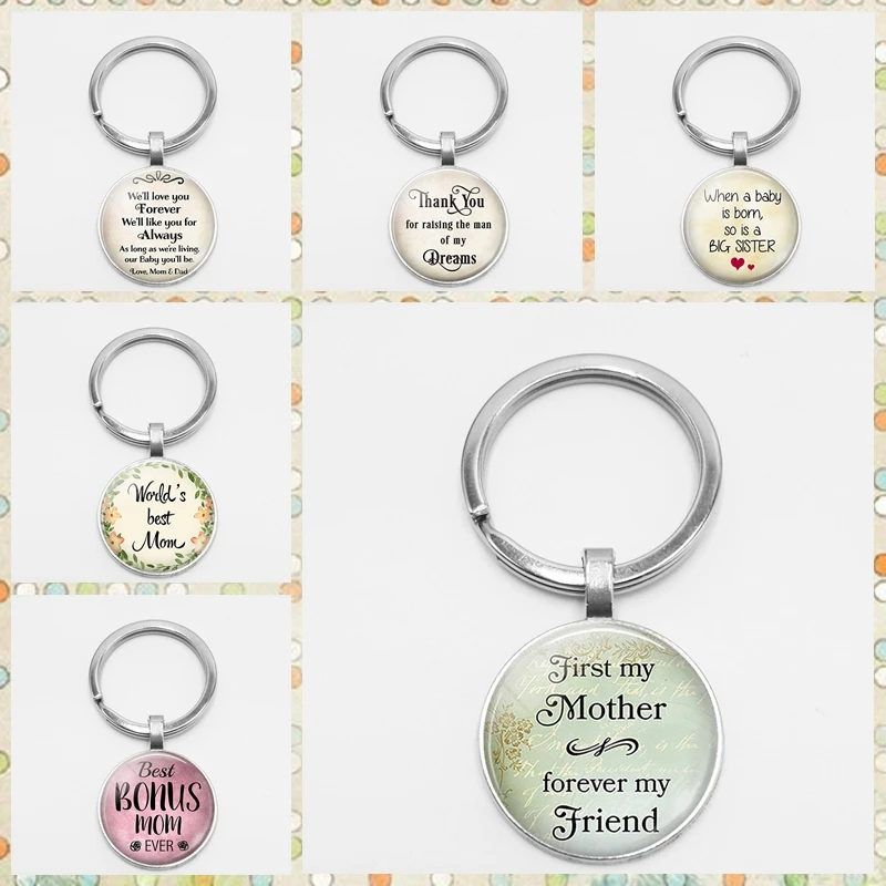 

First My Mother Forever My Friend Silver Plated Key Chain Bible Poetry Glass Keychain Key Ring Mother Woman Gift
