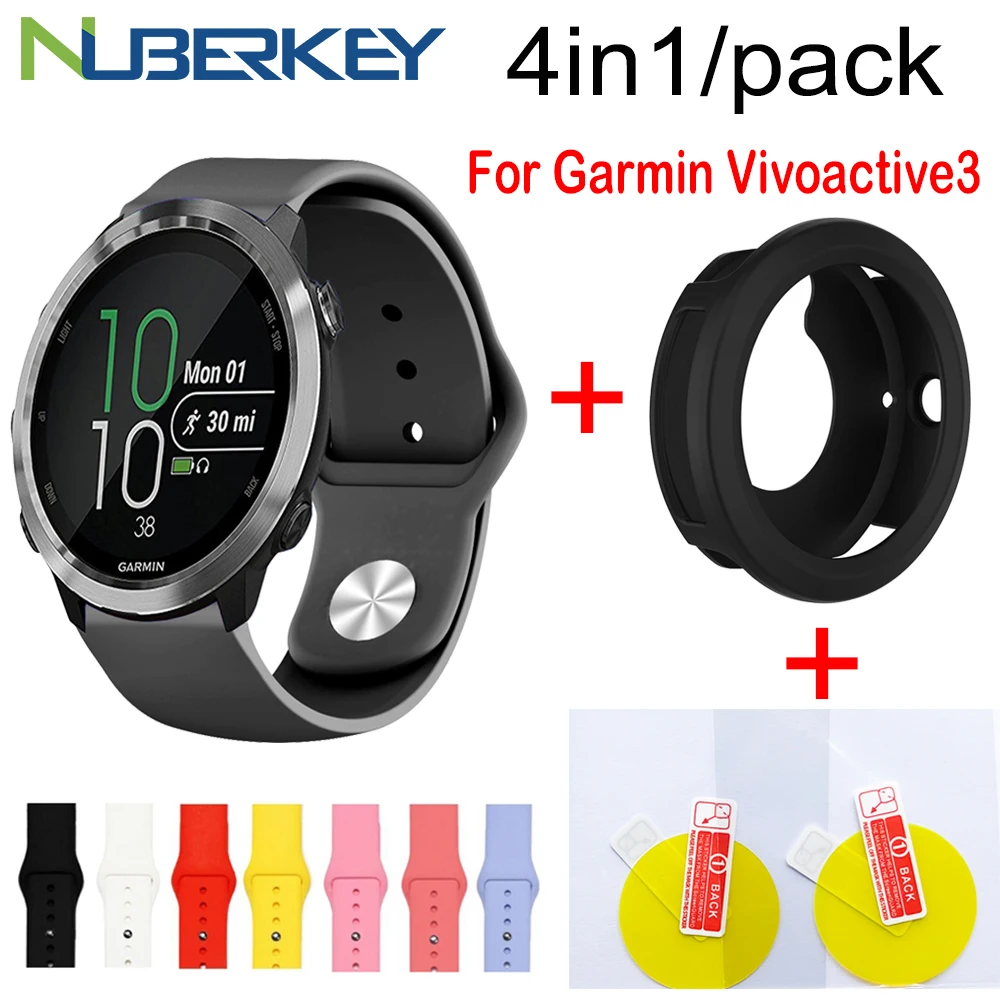 

4in1 for Garmin Vivoactive3 Strap wristband Soft Silicone Replacement Smartwatch Bracelet for Vivoactive 3 Screen protector Case