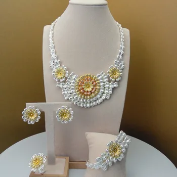 

Yuminglai New Arrival Luxury American Rhinetone Flower Accessories African Jewelry Sets for Women FHK5678