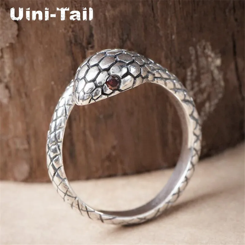 

Uini-Tail hot new 925 sterling silver retro cute snake open ring trend fashion dynamic sweet small animal high quality jewelry