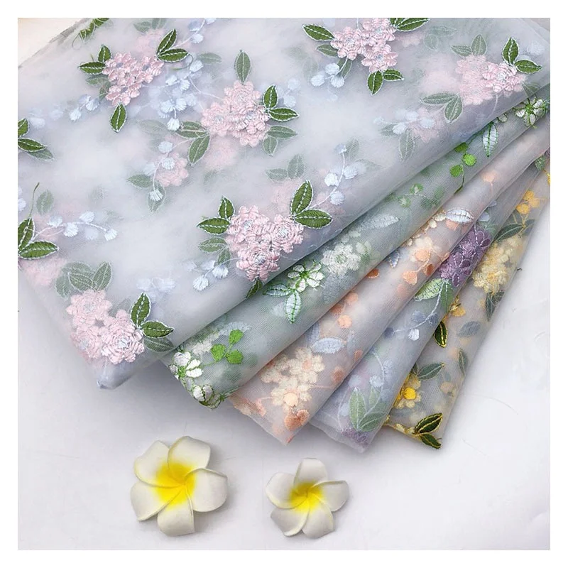 

New Mesh Embroidery Fabric Lace Floral Embroidery Cloth Spring And Summer Small Fresh Dress Fabric