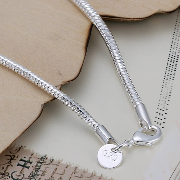 

Fashion Jewelry Pure 925 Solid Silver Plated 3mm snake chain 20cm Bracelets For Men and Women With S925 Stamp Wedding Gift