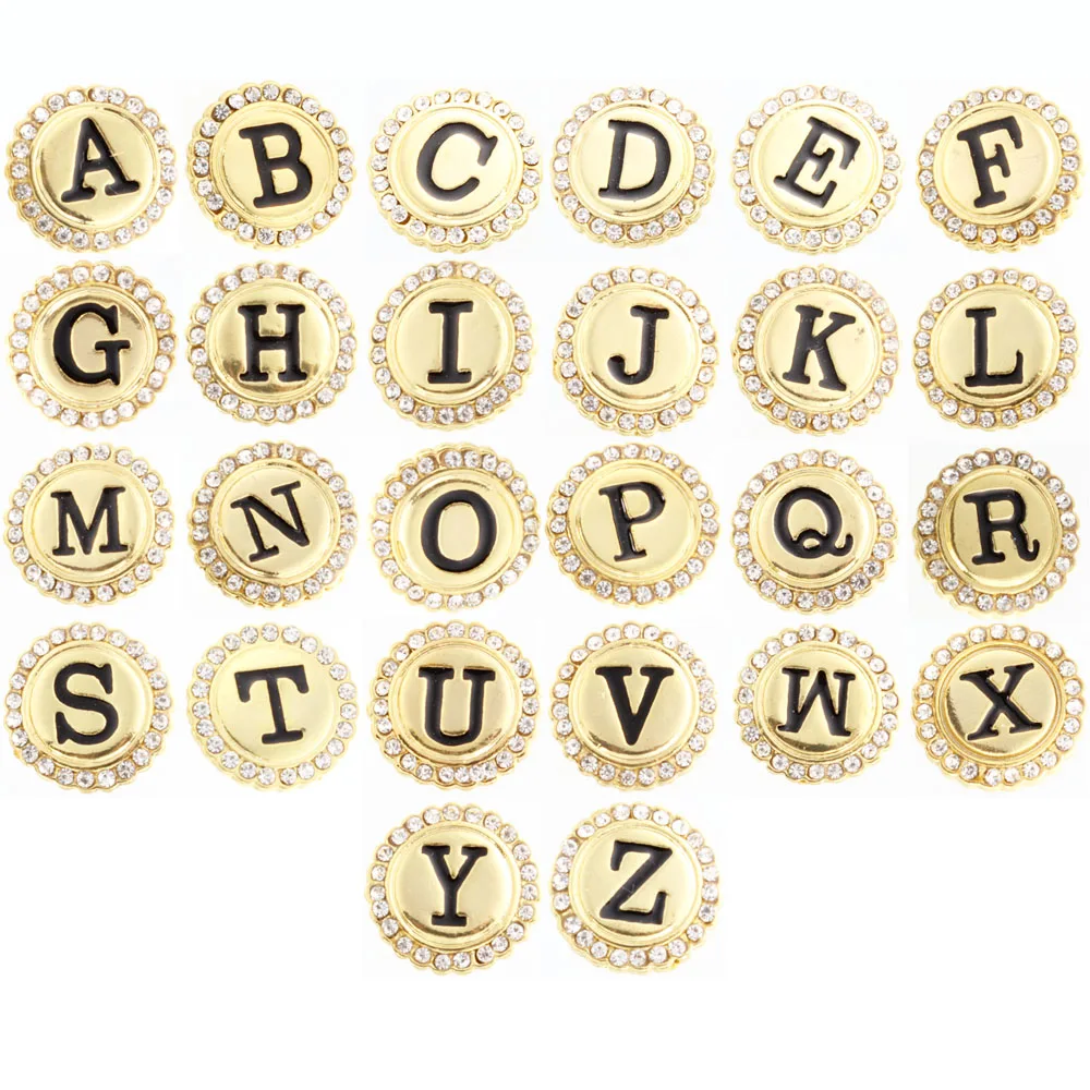 

Gold 26pcs/lot Initial A-Z Greek Letters Alphabet Snap Jewelry 18mm Metal Snap Button Fit Snap Bracelet Mixture Wholesale