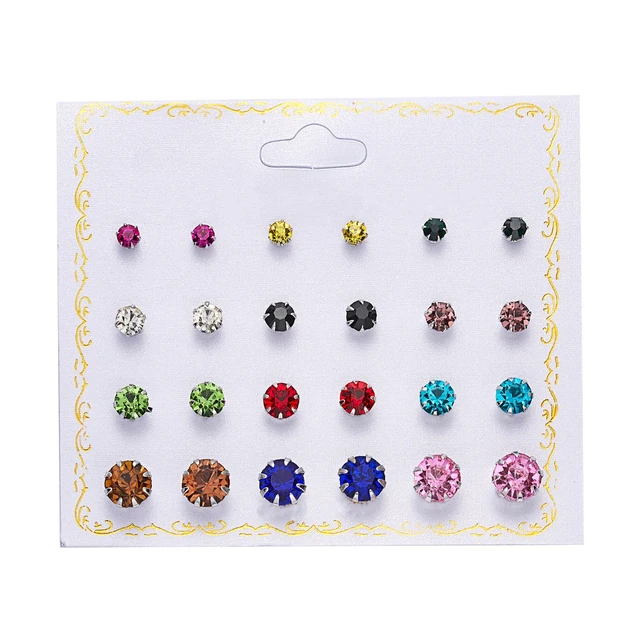 12Pairs/Set Exquisite Elegant Simple Colorful Birthstone Stud Earrings Set  Charm Classic Zircon Ear Studs Sets Jewelry | Wish