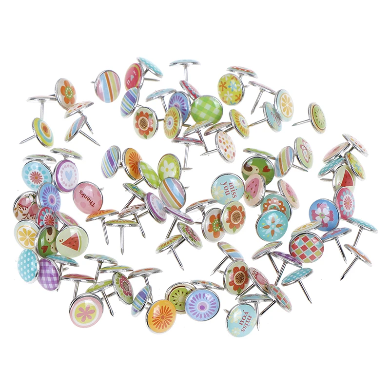 

Metal Push Pins 100pcs Fruits Flowers Colored Assorted Paper Map Cork Board Capped Fixing Thumbtack Pin Office School Supplies