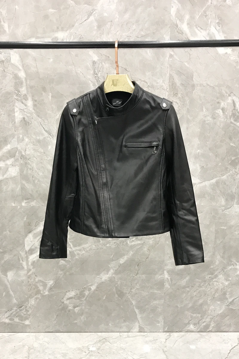 2019 spring version of sheepskin motorcycle jacket leather women's jacket short Slim was thin real leather jacket