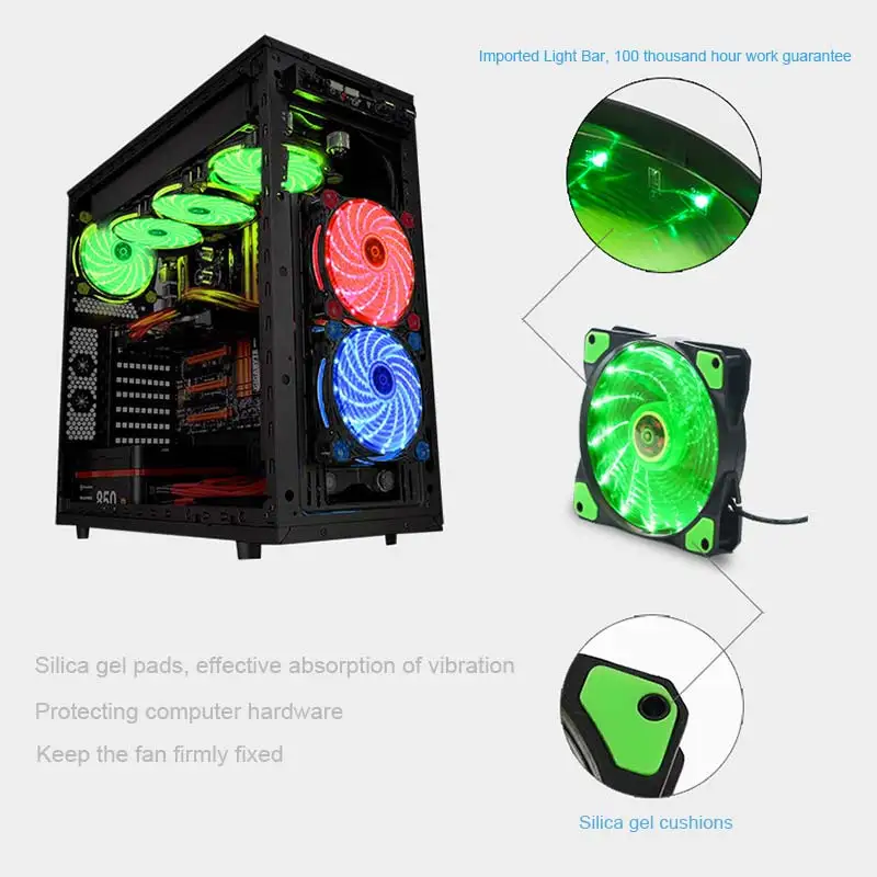 New Ultra Silent LED Case Fans Light Up 15 Leds Cooling Anti Vibration