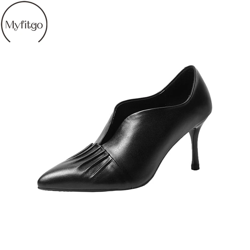 

Heels Women Genuine Leather Concise Pumps Dress Shoes High Stiletto Heels Pointed Toe Graceful Spring/Autumn Leisure Heels