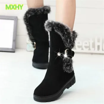 

MXHY Bigs Children Boots Thick Warm Women Cotton-Padded Suede Buckle Girls Snow Boots kids Young female student Boots