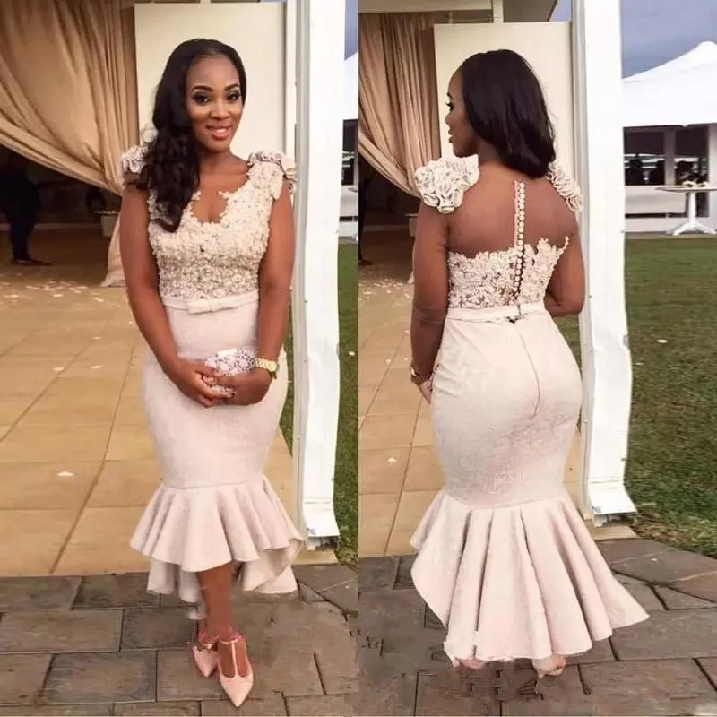 

Vintage Lace Appliques Mermaid Bridesmaid Dresses 2019 Illusion Back Wedding Guest Dress vestido de noiva Wedding Party Dresses