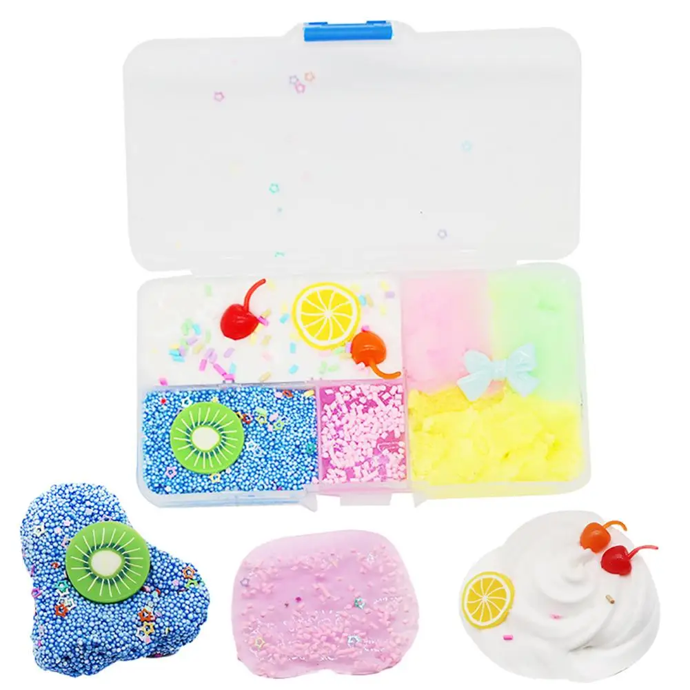 

Fluffy Foam Slime Clay Box Kiwi Lemon Fruit Plate Cloud Brushed Slime Squishies Clay Decompression Kids Toys for children adult