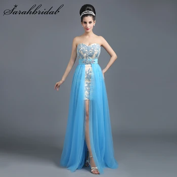 

2020 New Arrive Abendkleider High Low Prom Dresses Aqua Sweetheart Backless Beading Long Lace Party Gown Rode De Soiree SLD258