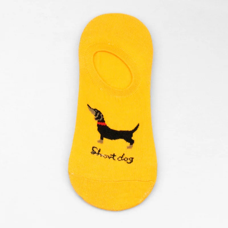 Носки Buldog, женские хлопковые короткие носки с Мопсом, Шиба ину, унисекс, мужские носки с изображением колбасы, собаки, Бигля, невидимые носки с животными - Цвет: sausage dog yellow