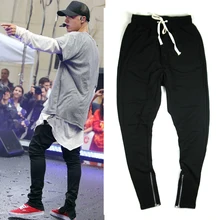 Летние корейские хип-хоп модные длинные штаны с молниями тонкие M-XL Черные Серые Мужские городские штаны для бега