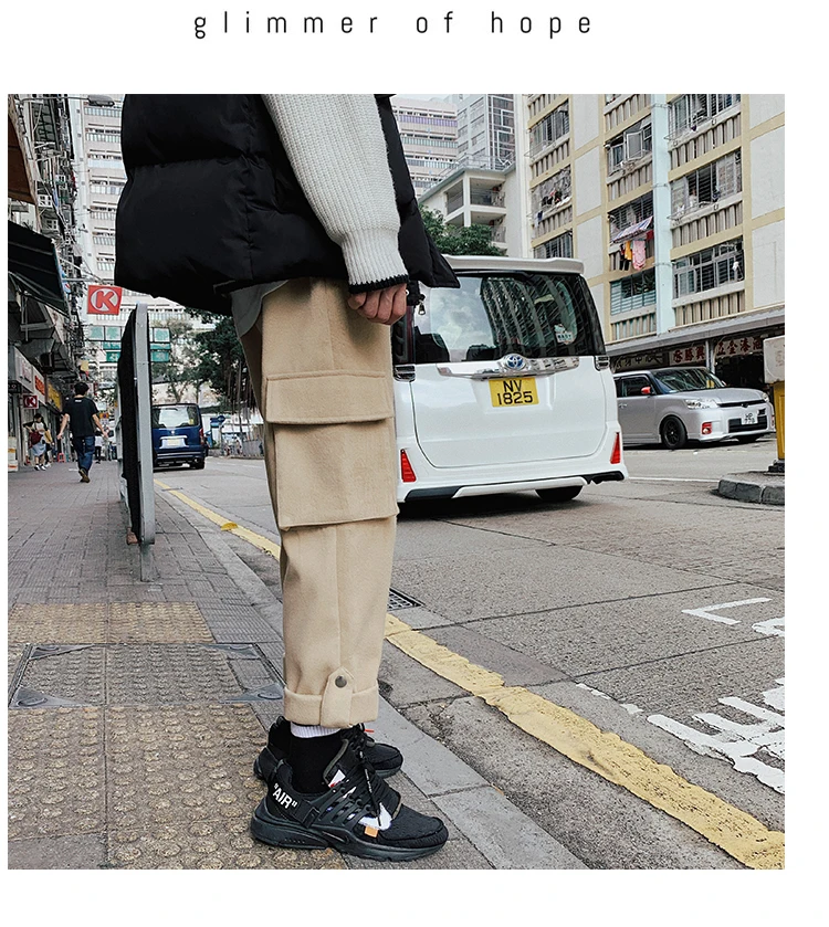 Зимние мужские модные утепленные шерстяные брюки с карманами Свободные повседневные теплые брюки черного/хаки цвета