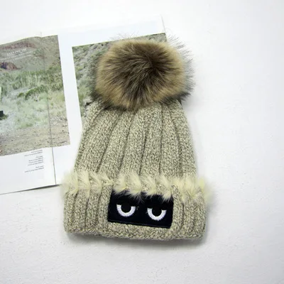 Зимняя шапка с принтом глаз теплая женская вязаная Лыжная Шапка шаровая шерсть манжета Толстая шляпа Лыжная шапка