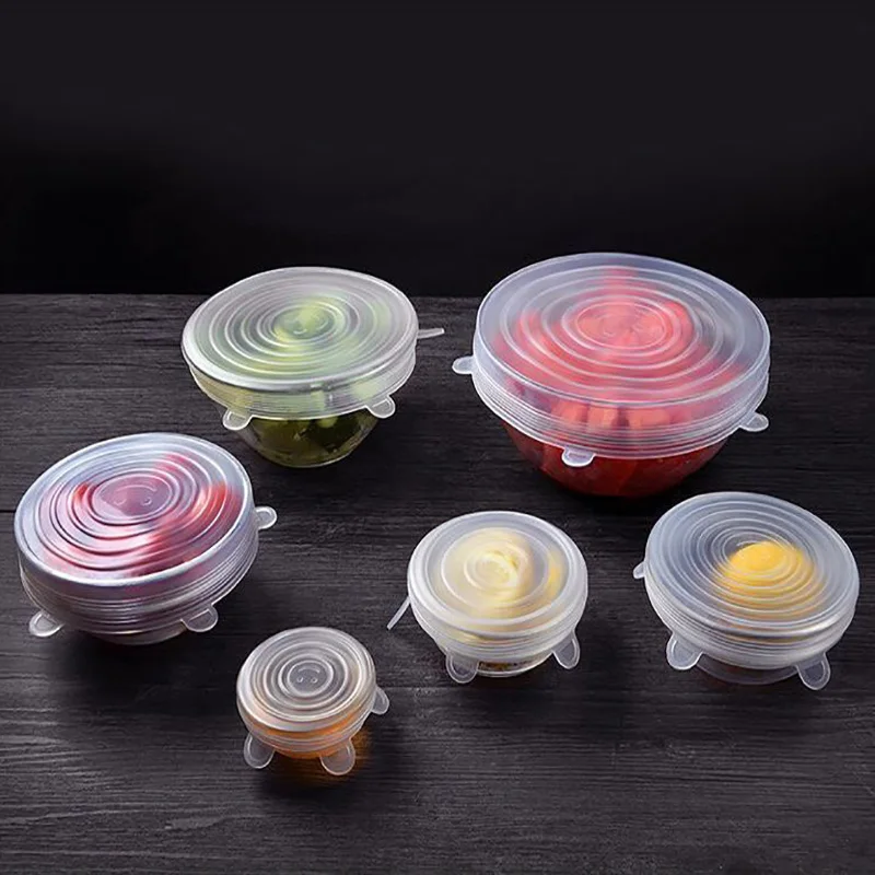 

6 Pcs/lot Silicone Stretch Lids Universal Silicone Food Wrap Bowl Pot Lid Silicone Cover Pan Cooking Kitchen Accessories