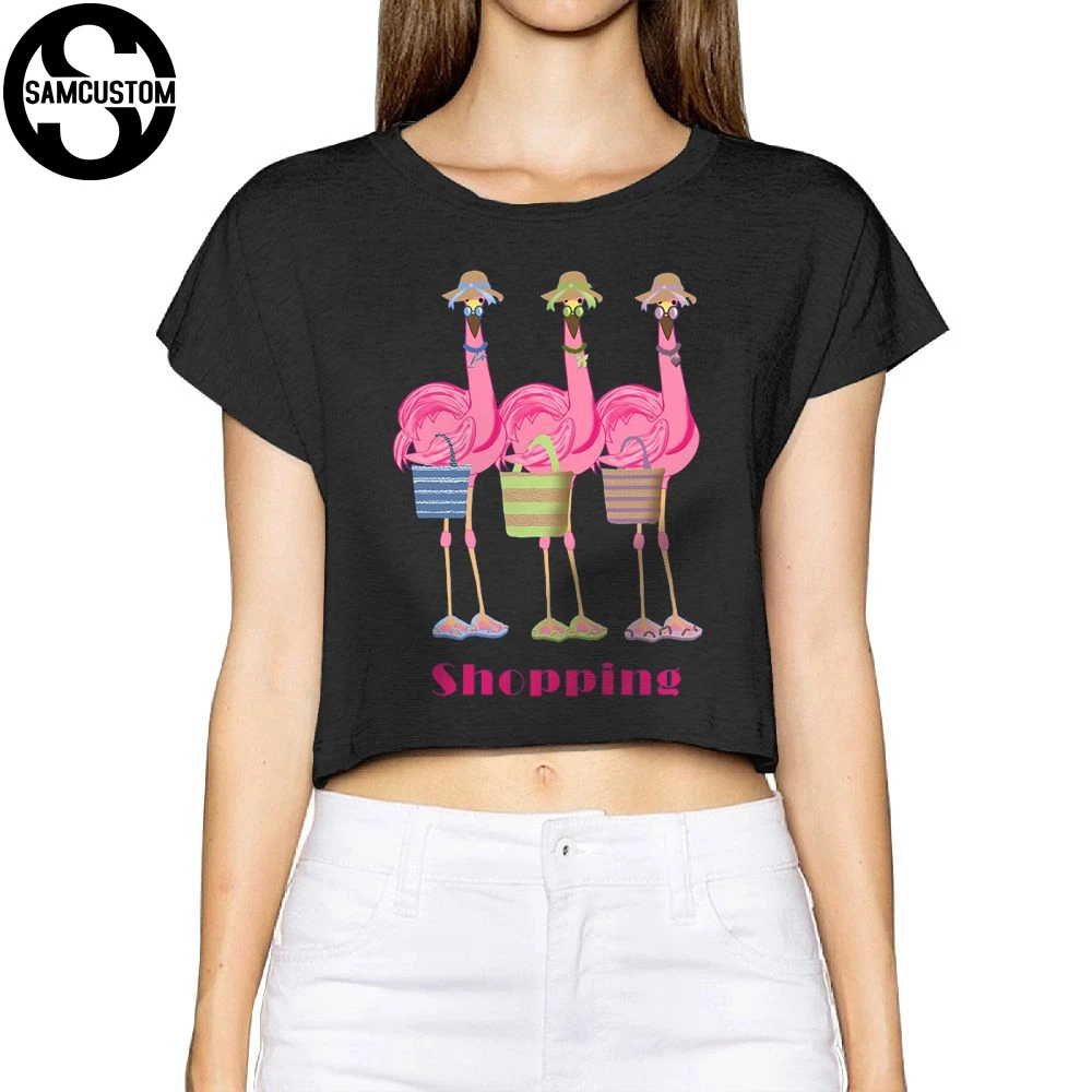 

SAMCUSTOM Camisetas Real Short New flamingo shopping 3D printing Fashion Street T Shirt Anarchy Bare midriff Sexy T-shirt Women