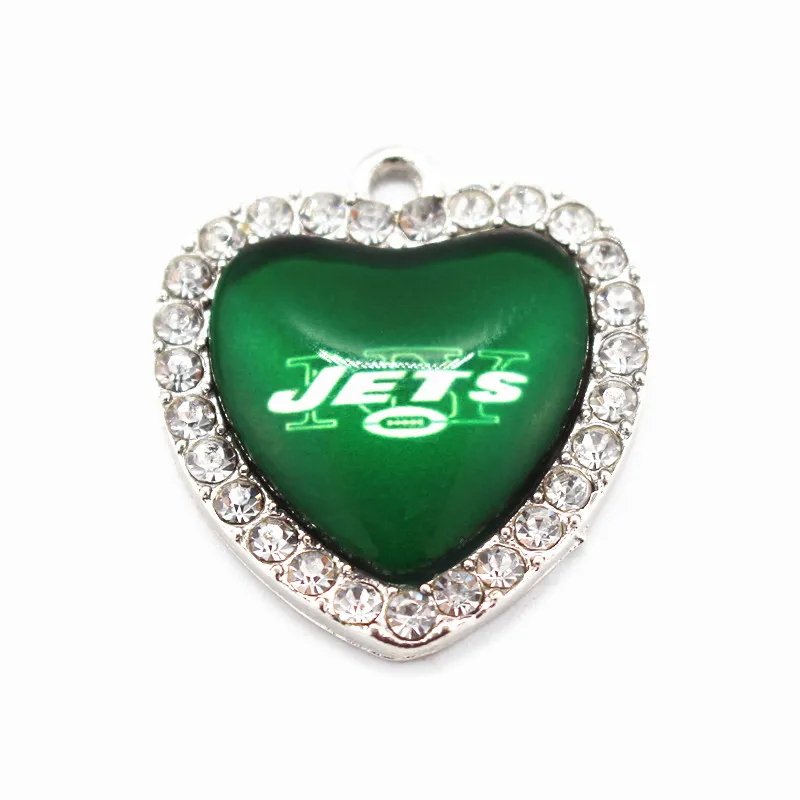10 шт./партия подвеска в форме сердца с кристаллами футбольная команда Спорт NY Jets