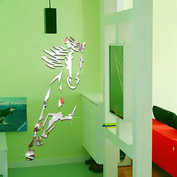 

Newly Mirror Wall Sticker Gloss Horse Mural Reflective Living Room Bedroom TV Backdrop Decals TE889