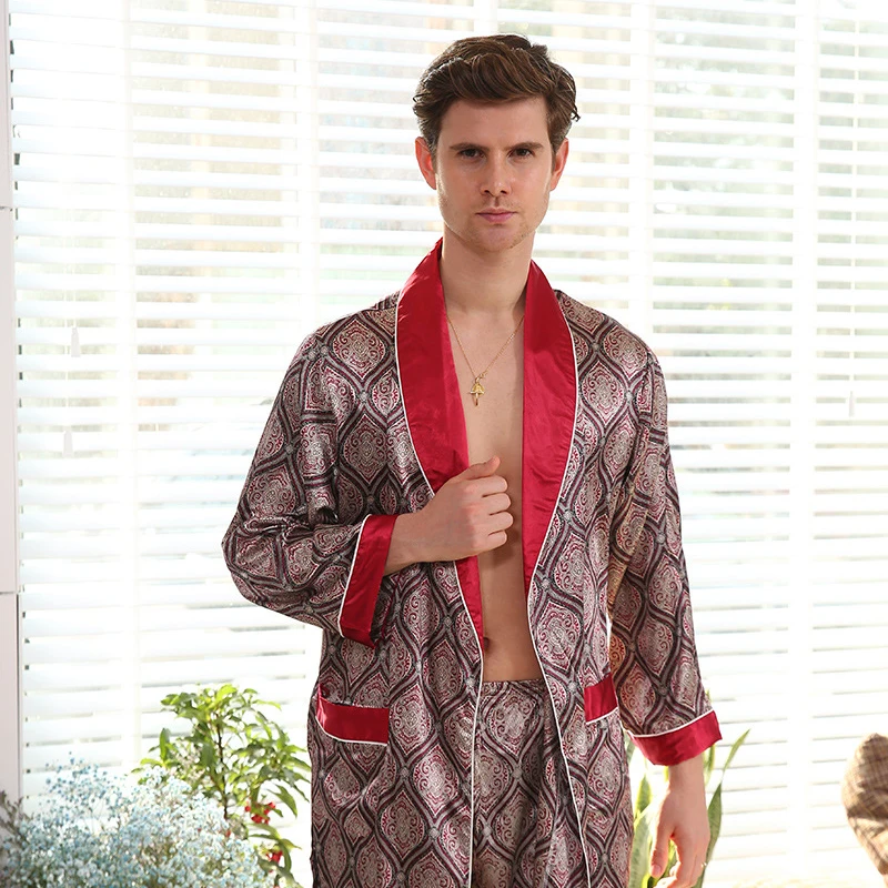 Плюс размер 5XL мужской костюм из двух частей шелковый халат+ шорты мужские кимоно халат наборы летние атласные пижамы длинный халат одежда для сна