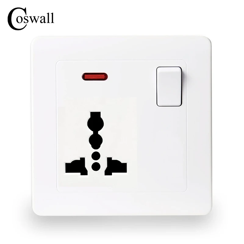

Coswall Wall Power Socket 13A Universal 3 Hole Outlet Switched With Red Neon Indicator